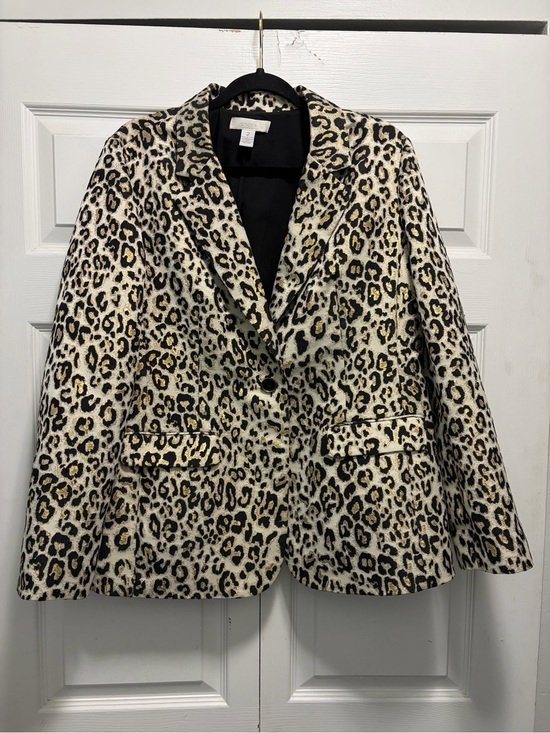 Chico's Jackets & Blazers - Chico's Leopard Print Blazer Jacket Cream Black Gold Metallic 2 Large